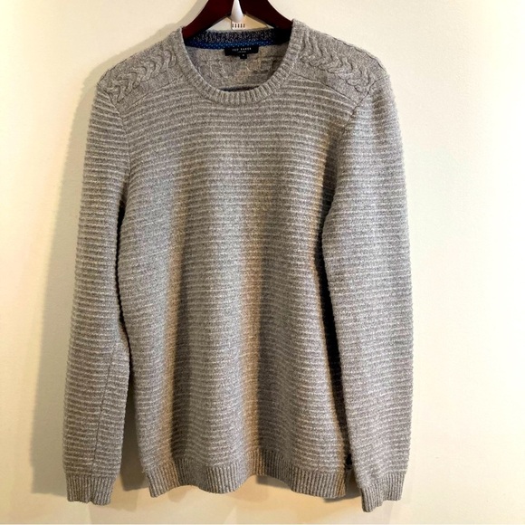 TED BAKER Sz 4 (US 10) Ribbed  Cable Knit Wool Alpaca Polyamide Blend Sweater - Picture 1 of 8